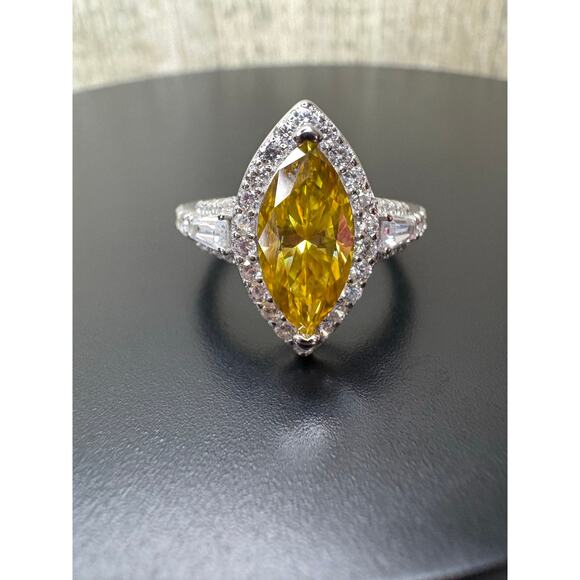 New 5ct Citrine Marquise & White Moissanite 925 Silver Ring - Picture 5 of 9